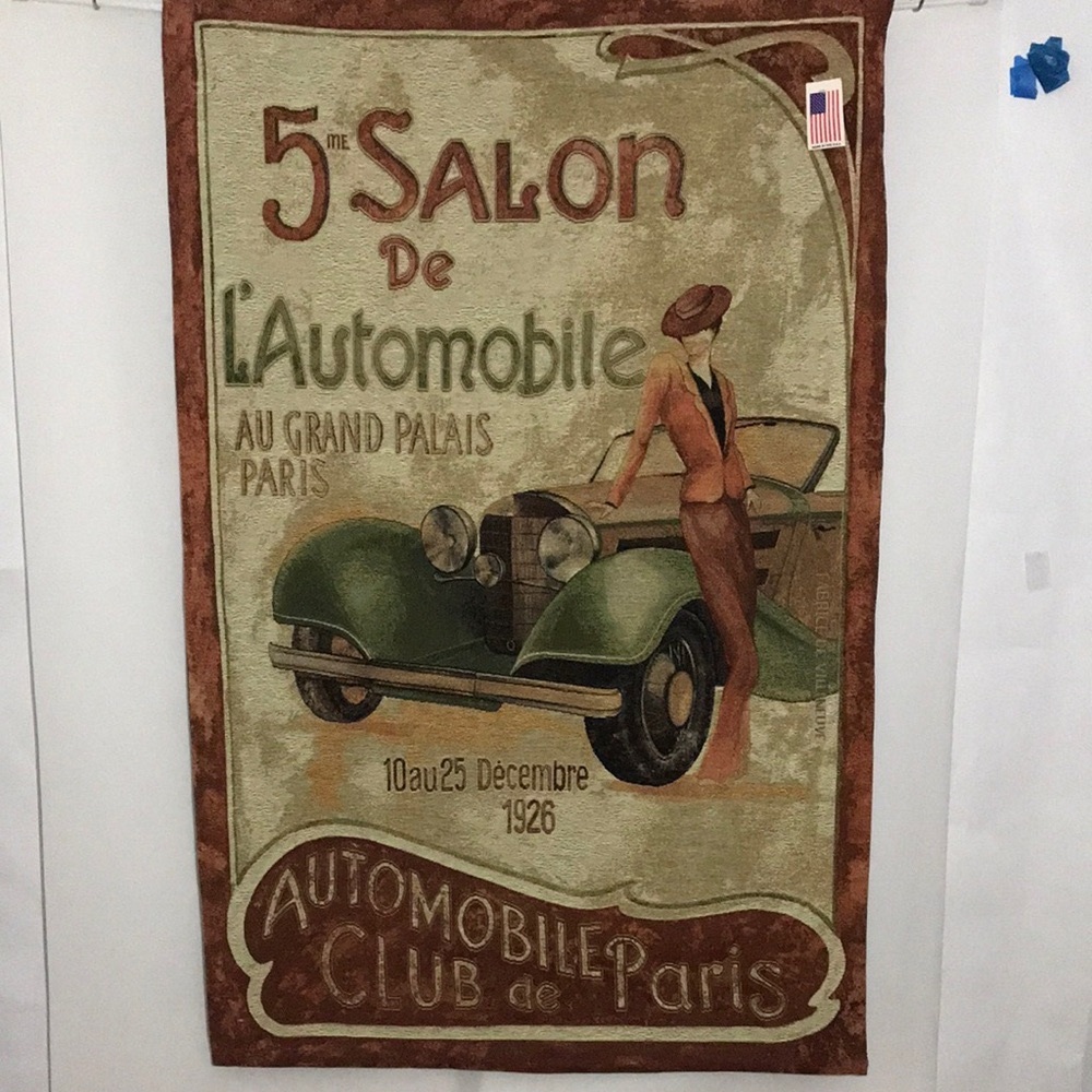 VINTAGE FABRICE de VILLENEUVE 5TH SALON De L'AUTOMOBILE CLUB De Paris Tapestry